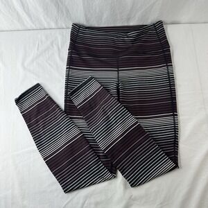 ATHLETA Black White & Multi Purple Striped Long Legging Tight M Size Medium EUC